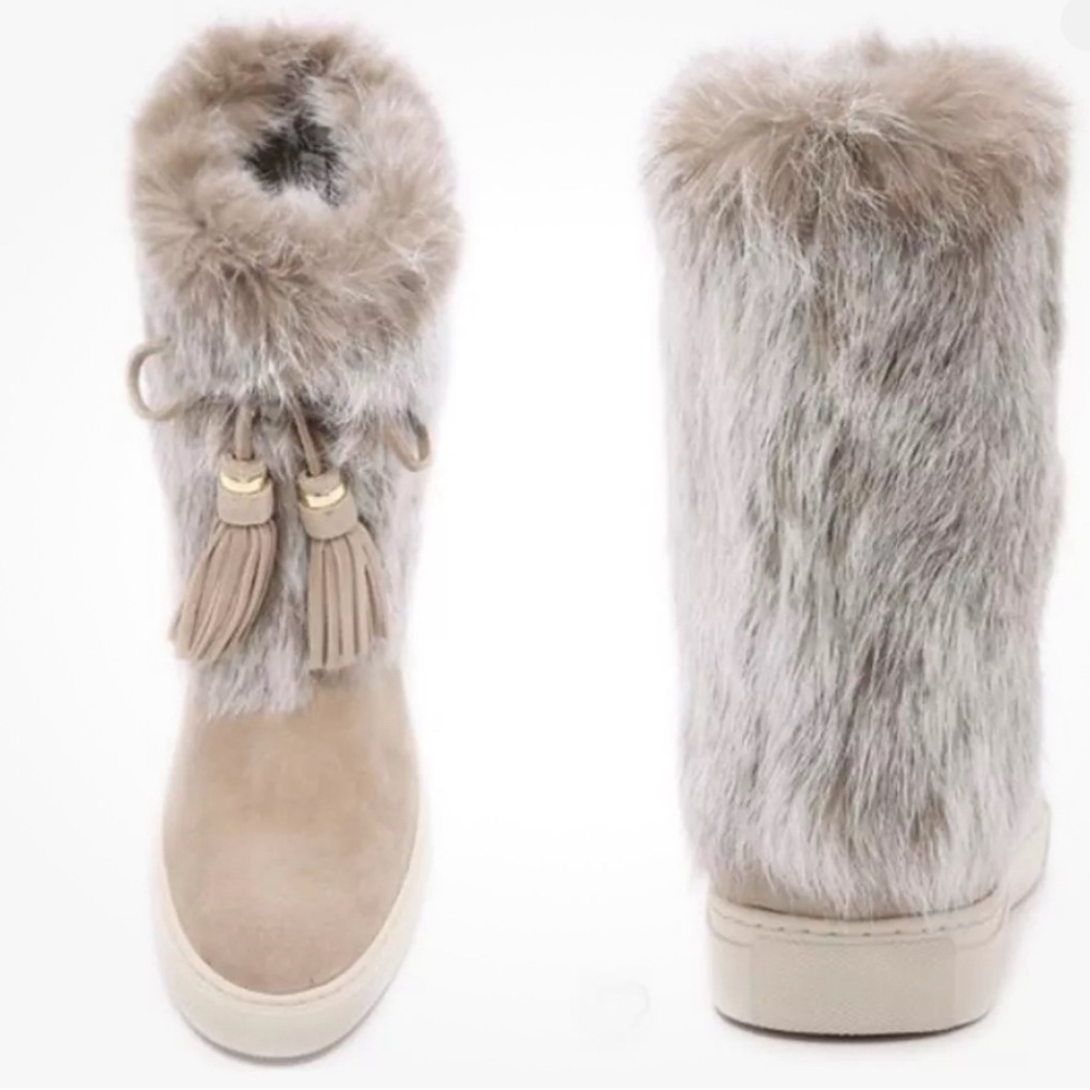 Tory Burch Angelica Real RabbitFur Tassel Boots Natural Size 10 $395 Retail A577 - Picture 2 of 7